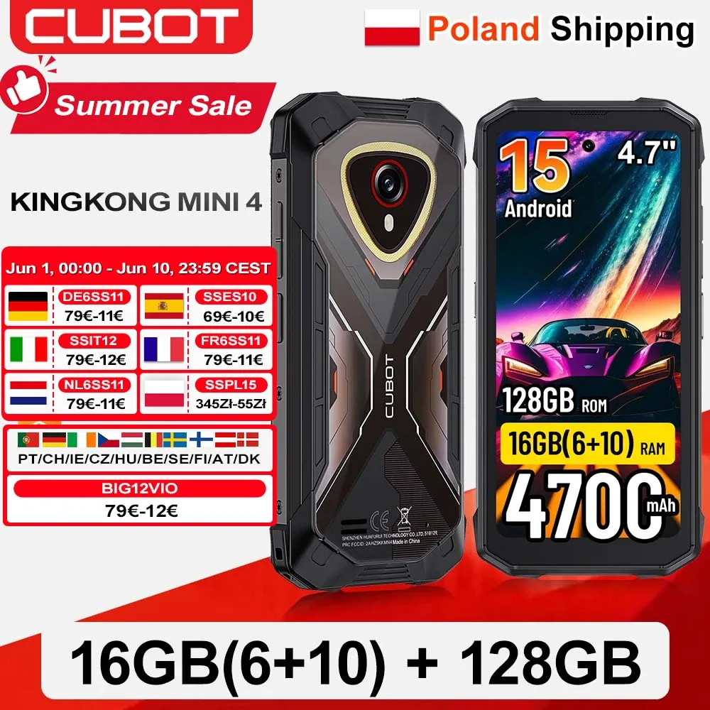 [Ship From Poland] Cubot KingKong Mini 4 Mini Rugged Smartphone 4.7-Inch 90Hz Display 4700mAh 6GB+128GB NFC 48MP Android 15