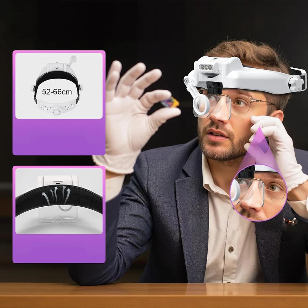 Decorative Telescope Headband Magnifying Glass 1x-14x 5 Lenses + 8x Auxiliary Adjustable Headband 31 Lens Combination Magnifying Headphones for Welding Readings Jewelry Sewing Enthusiasts