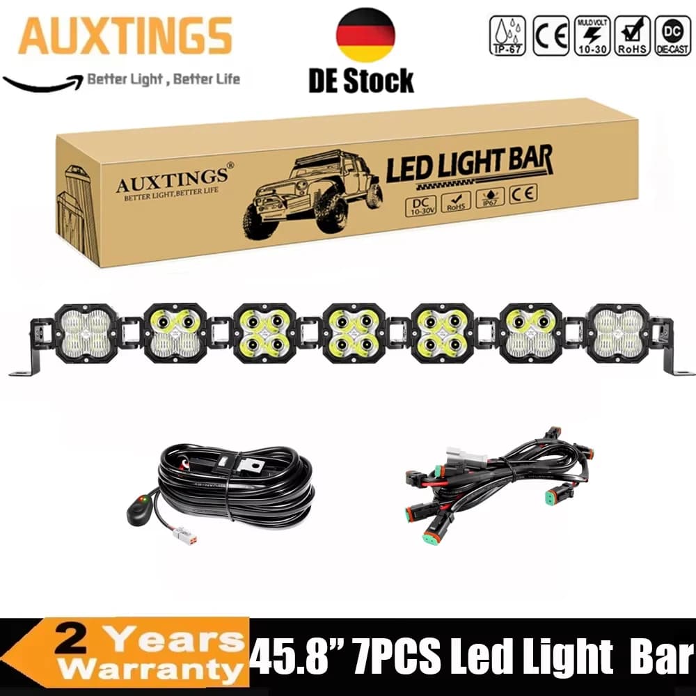 45.8'' 7x30W Cube LED Pod Light with DT Wire Spot Flood Combo Beam Work Lights,5500K Off-Road Driving Lamp for ATV,UTV,Tractor