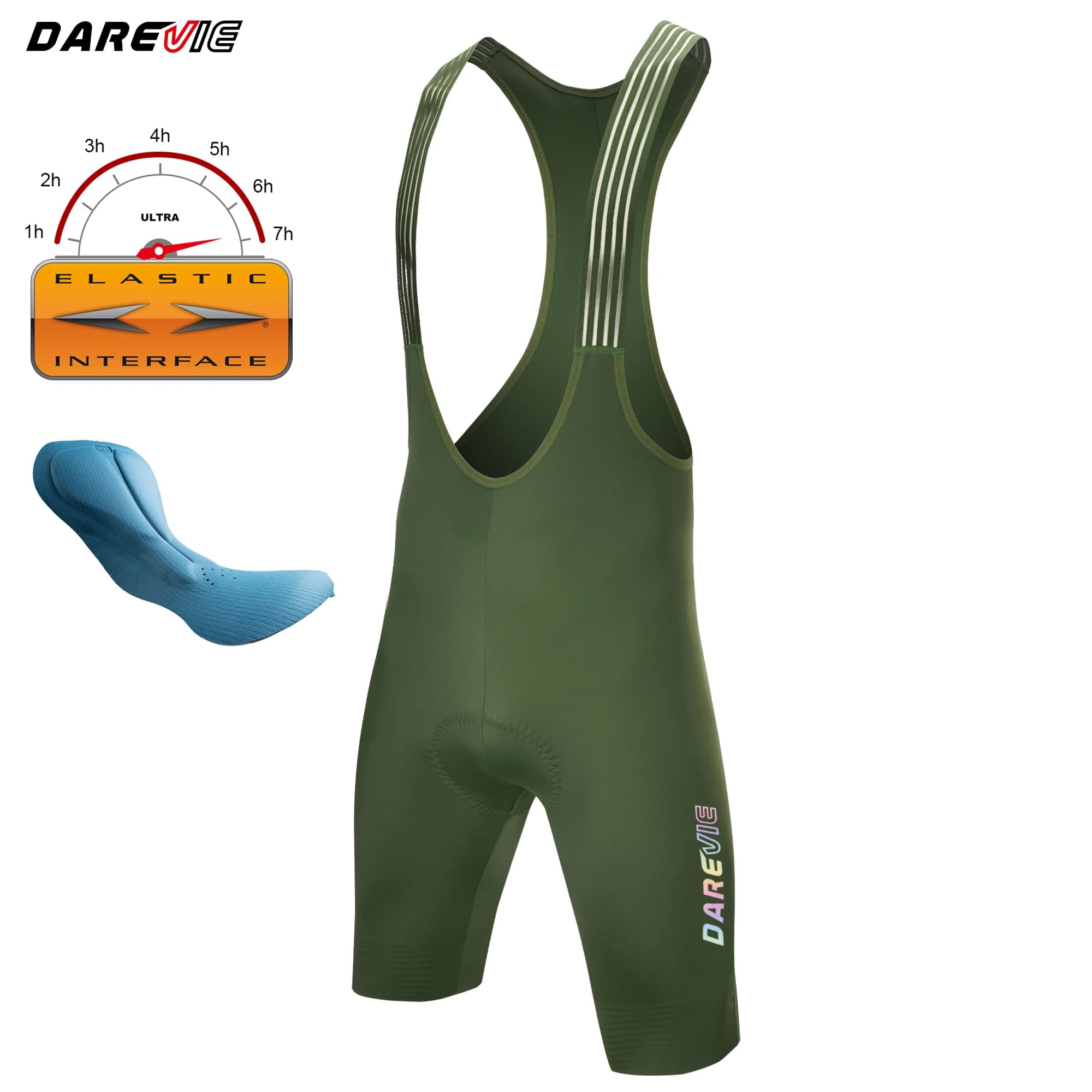 DAREVIE Men Cycling Shorts Italy Elastic Interface® Sponge Pad Bretelelle Men's Cycling Diamond Leg Gripper Men's Cycling Shorts