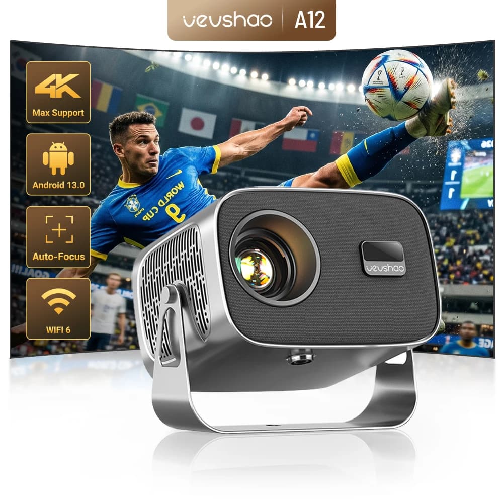 VEVSHAO A12 Projector Mini Portable  LED Video Android 13.0 WIFI 6 Mirror SmartPhone for 1080P 4K Video Home Cinema Projector