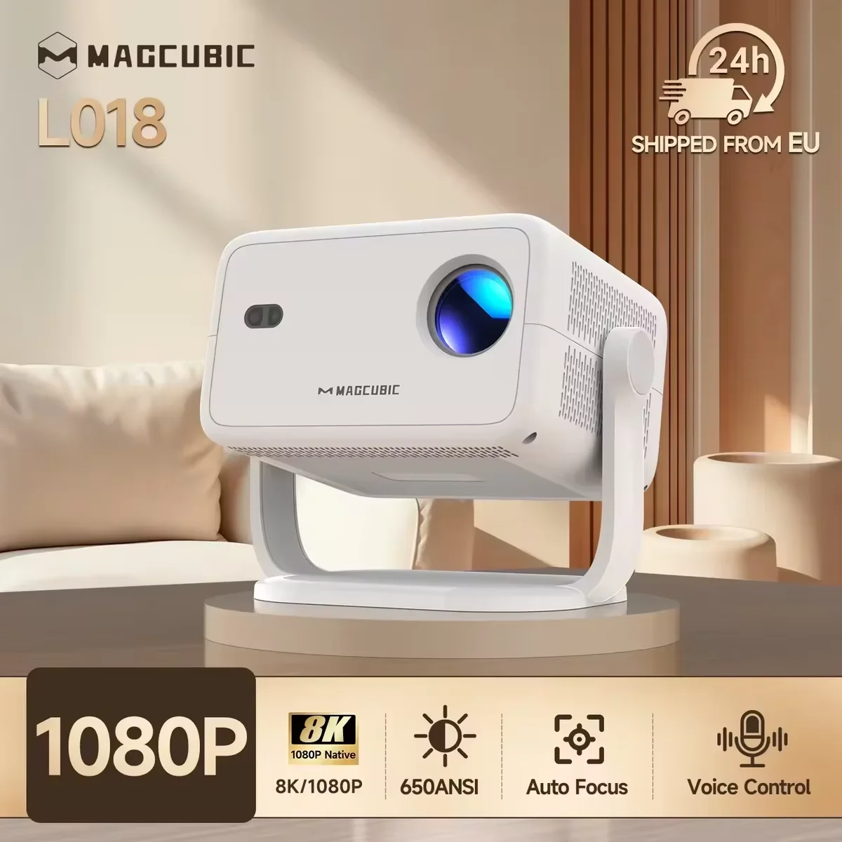 Magcubic Native 1080P 650Ansi 8K Android14 L018 Projector with Auto Keystone Correction Focus Wifi6 Bt5.4 Portable Movie Outdoor
