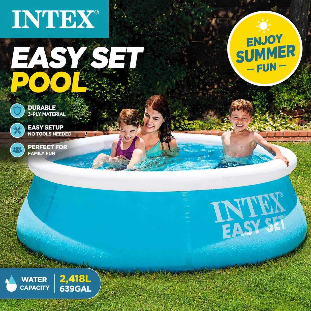 INTEX Easy Set Inflatable Swimming Pool Above Ground Family Pool for Kids & Adults Backyard Outdoor Garden Water Play Pool Quick Setup Durable PVC Summer Cooling Party Pool Large Capacity