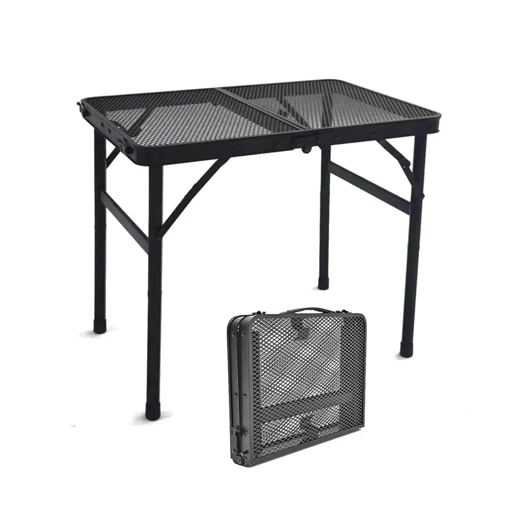 Grill Table For Outside,Lightweight Aluminum Folding Portable Metal Mesh Outdoor Grill Table For Camping Cooking BBQ RV Picnic