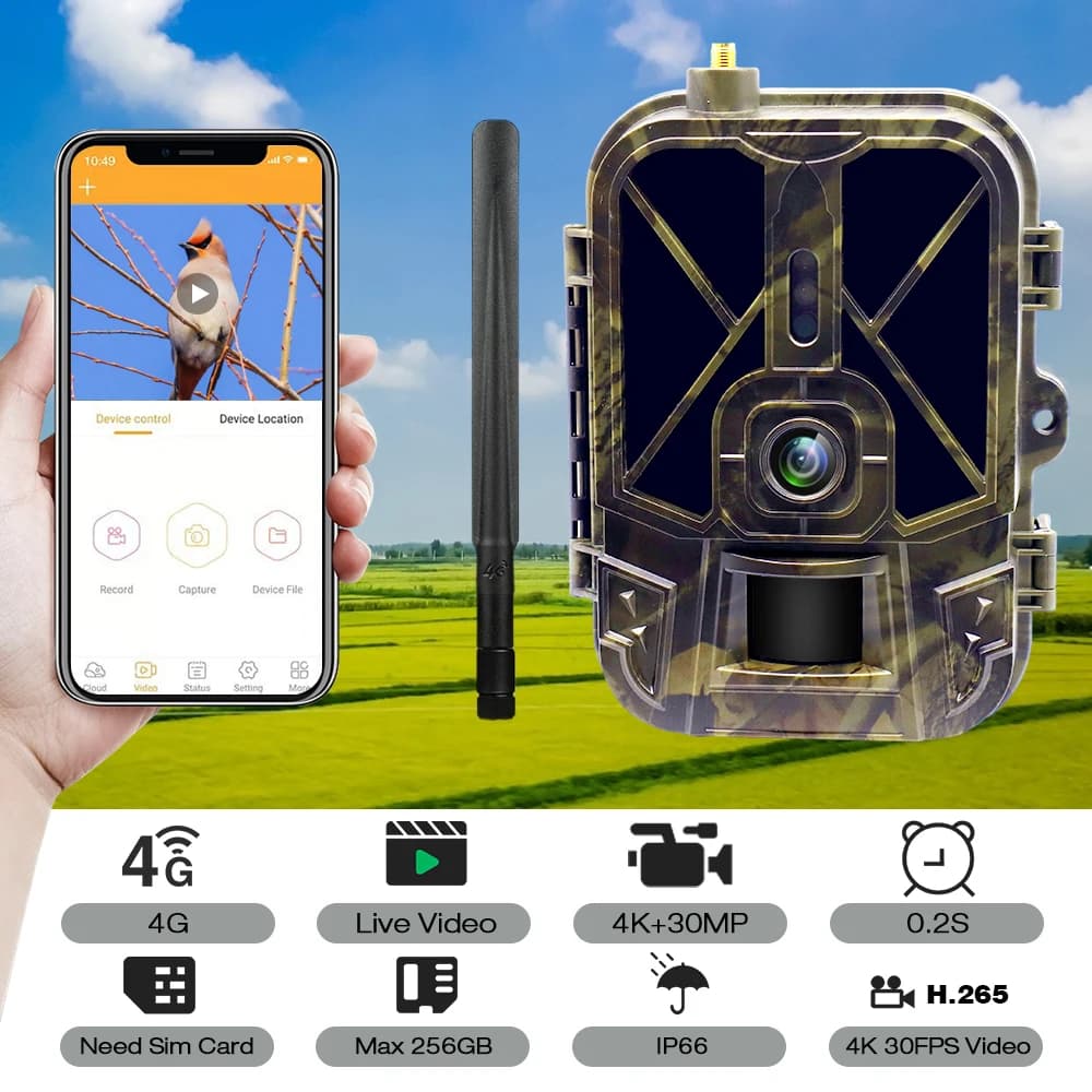 4K Live Stream Trail Camera 4G  30MP APP Clould Service Hunting Cameras 8000Mah Li-Battery Night Vision Photo Traps HC940PROLI