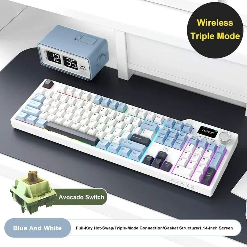 Ajazz Ak35I V3 Max Mechanical Keyboard 8000Mah Hot-Swap 104 Keys 1.14" Tft Color Display Volume Control Bluetooth for Home Office Use