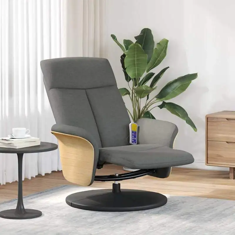 Massage Chair with Footrest and Reclining Function – Fabric Upholstery, 360-Degree Swivel, Multi-Point Vibration Massage