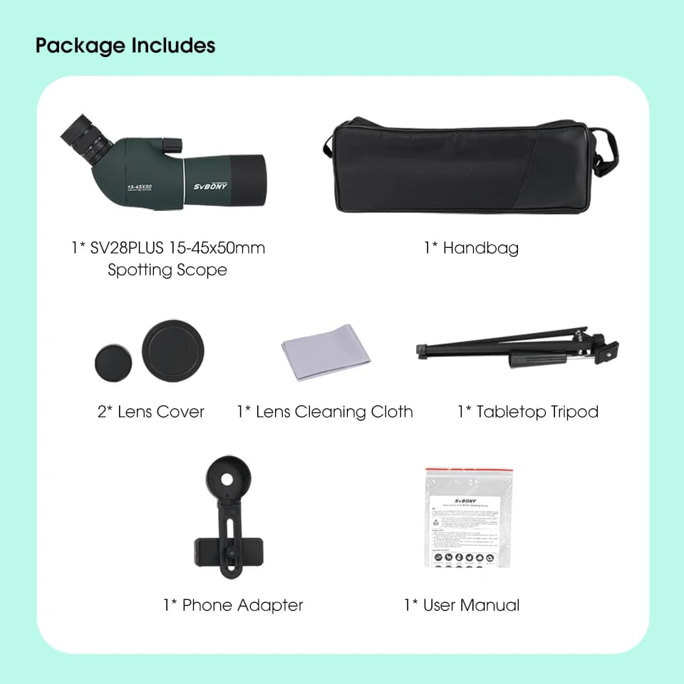 Svbony SV28plus 50/60/70mm Spotting Scope Powerful Zoom Telescope Long Range PORRO Prism Suit Archery Target Shooting Camping