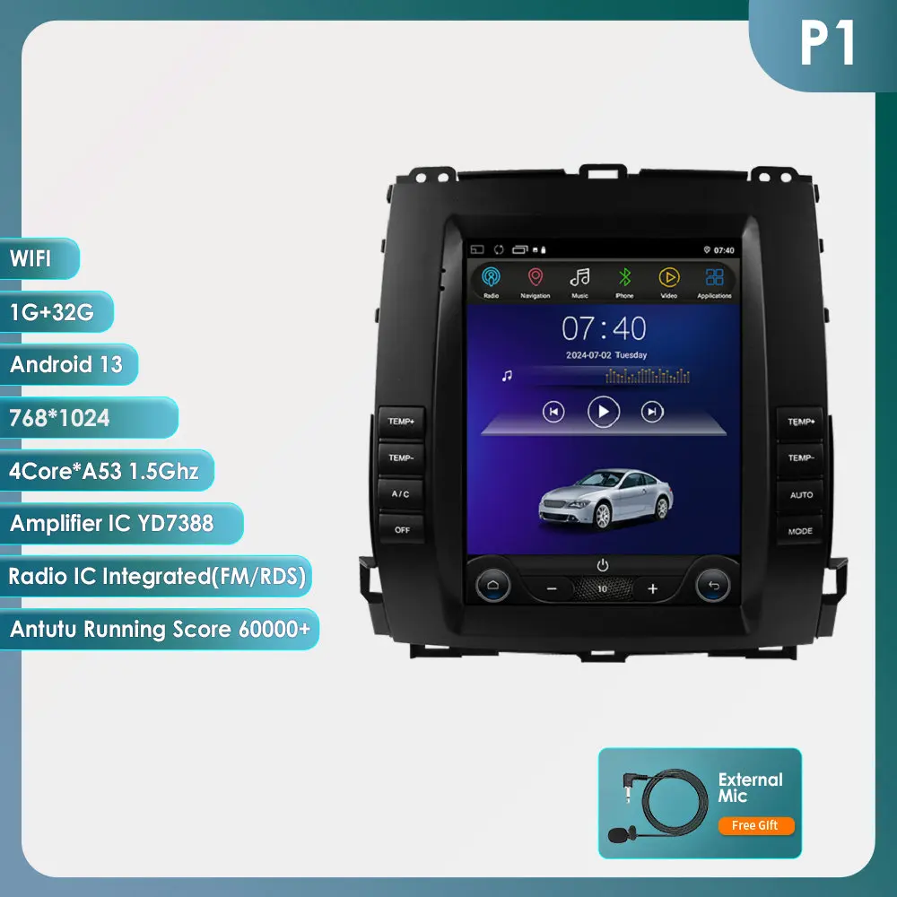 Hizpo Car Radio for Toyota Land Cruiser Prado 120 2002-2009 Lexus GX470  Audio Multimedia Player CarPlay Android Auto Bluetooth