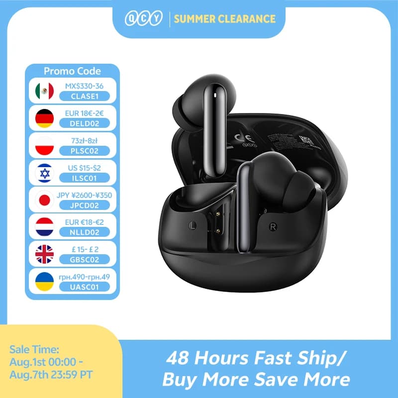 QCY MeloBuds N50 Wireless Earbuds Adaptive Hybrid ANC Bluetooth 5.4 Earphones 6Mics ENC 12mm dynamic driver Headphones 28H