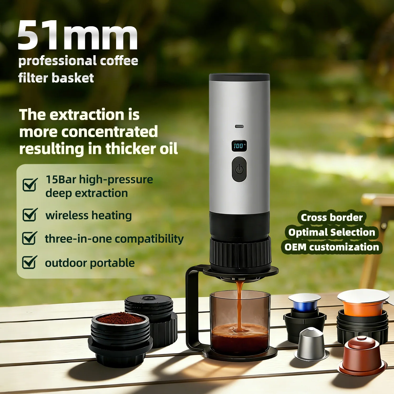 Electric 3-in-1 Portable Capsule Coffee Machine Espresso Machine Wireless Heating Coffee Machine Powder Extraction Coffee Cup