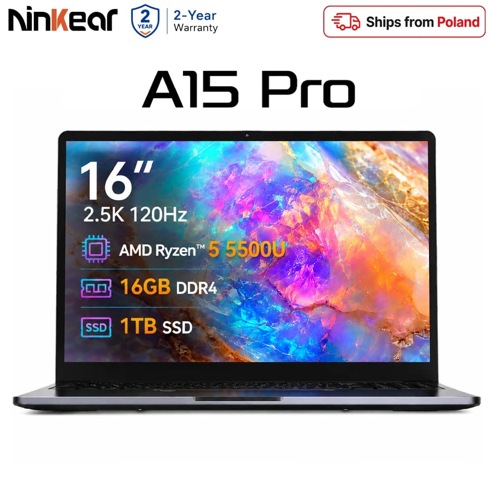 Ninkear A15 Pro Laptop 16GB RAM 1TB SSD AMD Ryzen 5 5500U 16 inch Portable Computer Business Office Work Study Laptop with Fingerprint Unlock WiFi6 Metal Body Windows 11 Fast Performance Notebook