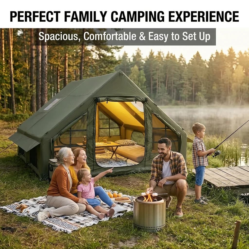 Outdoor Inflatable Tents Thickened Windproof Rainproof Large Space Sun Protection Camping Tent Ventilated Camping Equipment