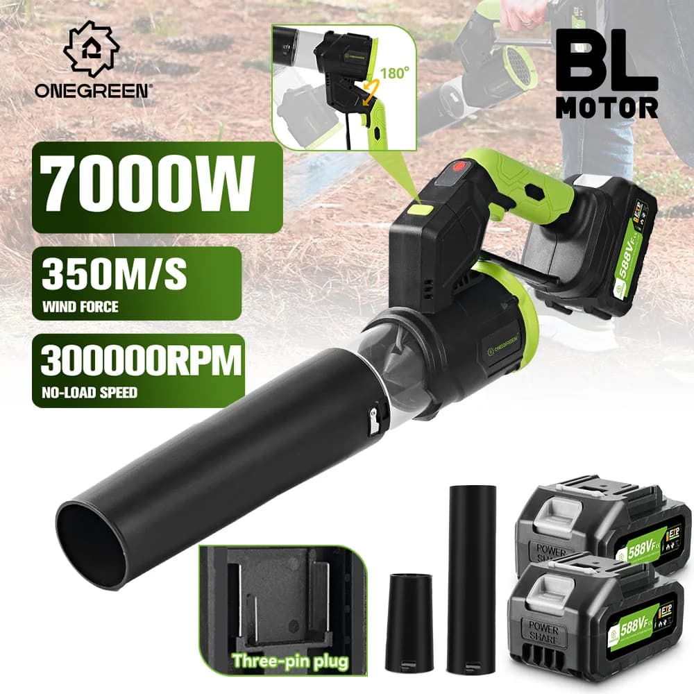ONEGREEN Brushless 2IN1 Electric Turbo Blower 7000W Cordless Fan Leaf Dust Snow Blowing Clean Tool For Makita 18V Battery Pin