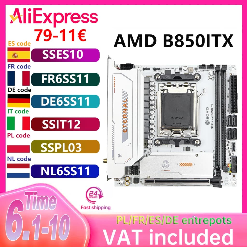 SOYO B850ITX AMD Motherboard AMD Ryzen AM5 DDR5 Supports CPU 7000 8000 9000 Processors Pcie5.0x16 Pcie4.0x4 M.2 ARGB WIFI6