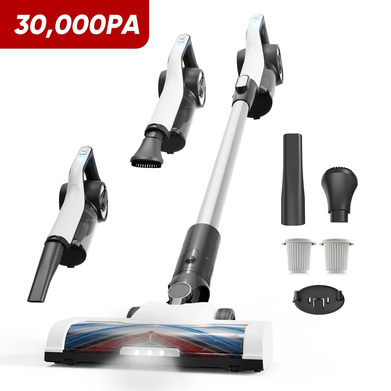 LAMZIEN V9PRO Cordless Vacuum Cleaner, 35000PA/40Min Runtime, Efficient HEPA Filtration, with Green LED Headlight, V-Shaped Anti-Tangle Brush for Hard Floor, Carpet & Pet Hair