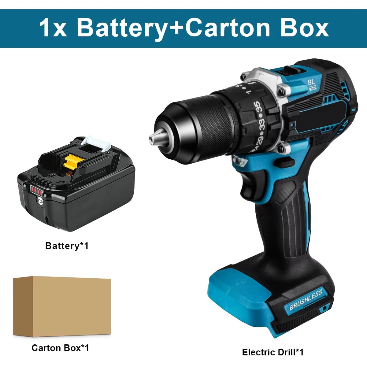 13mm Brushless Electric Drill 18v battery Cordless Handheld Drill Screwdriver 2 Speed 23 Torque Setting Fit Makita 18V Battery