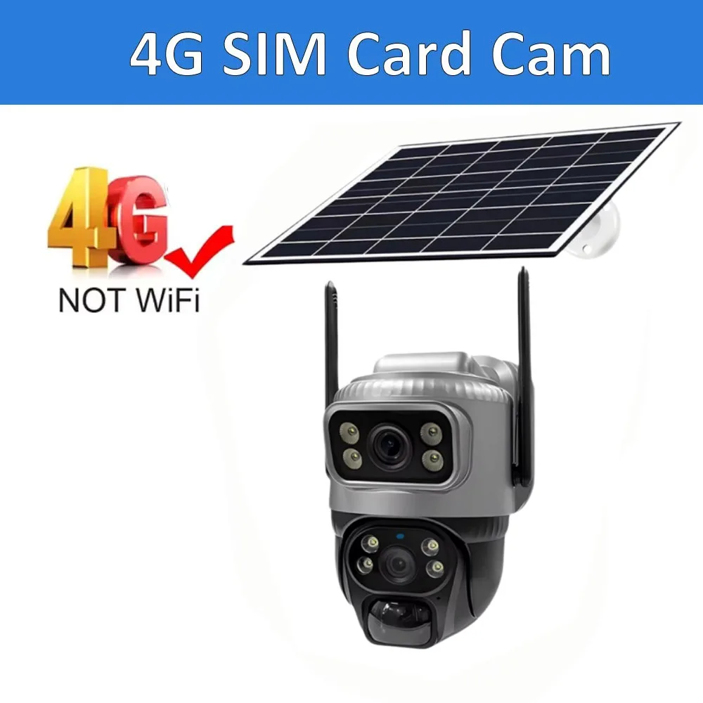 V380 4G With SIM Camera Solar HD 2 Lens 2 Screen 10X Zoom PIR Human Detect Cameras Night Vision Outdoor CCTV Security Protection