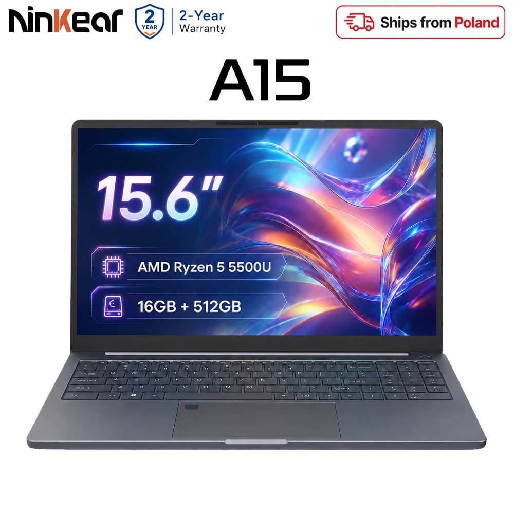Ninkear A15 Laptop 15.6" FHD IPS AMD Ryzen 5 5500U, 16GB RAM 512GB Storage Fingerprint Unlock Windows 11 pro Office Notebook