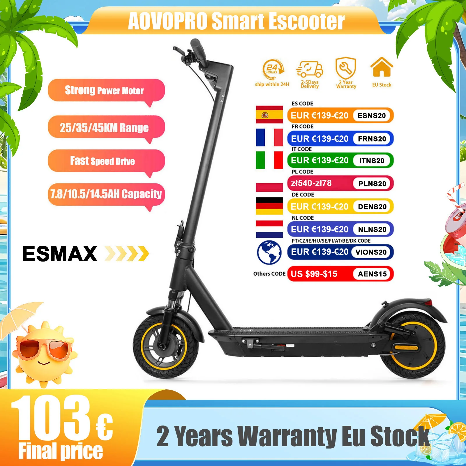 2026 Upgrate AOVOPRO TX01 Smart APP Electric Scooter 350W/500W Powerful Motor 36V25-45KM  Range Adults EScooter with Dual Brake