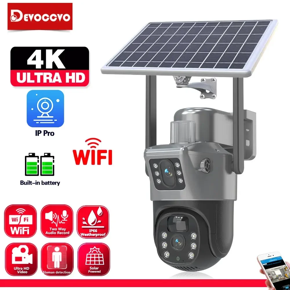 4K Dual Lens Solar Wireless PTZ IP Camera with AI Auto Tracking and Battery Power Outdoor CCTV Security Surveillance Camera 8MP