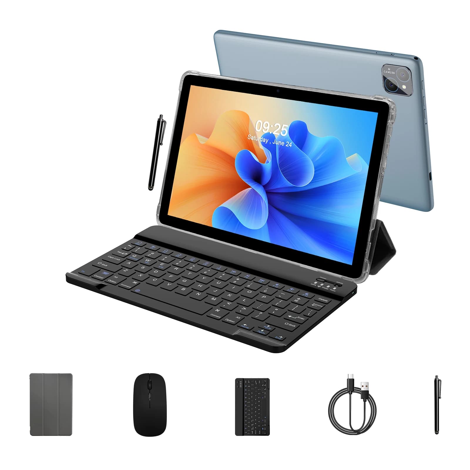 PRITOM Android 14 Tablet 10.1 Inch, 8GB(4+4 Expand) RAM + 128GB ROM, Octa Core, 5G WiFi, with Keyboard, Mouse, Case