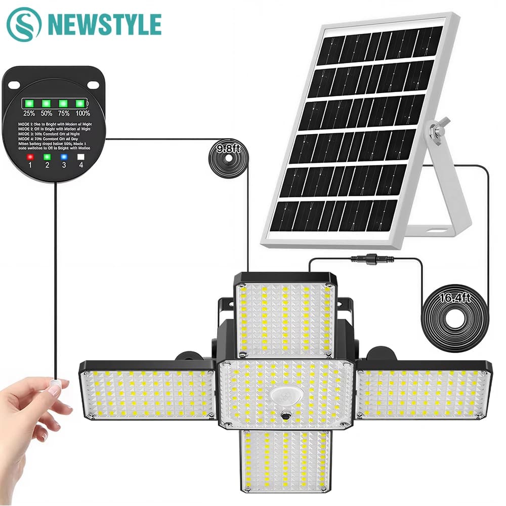 LED Indoor Outdoor Solar Pendant Light with Motion Sensor Battery Indicator 268LED 4 Lighting Modes IP65 Solar Shed Lamp Garage