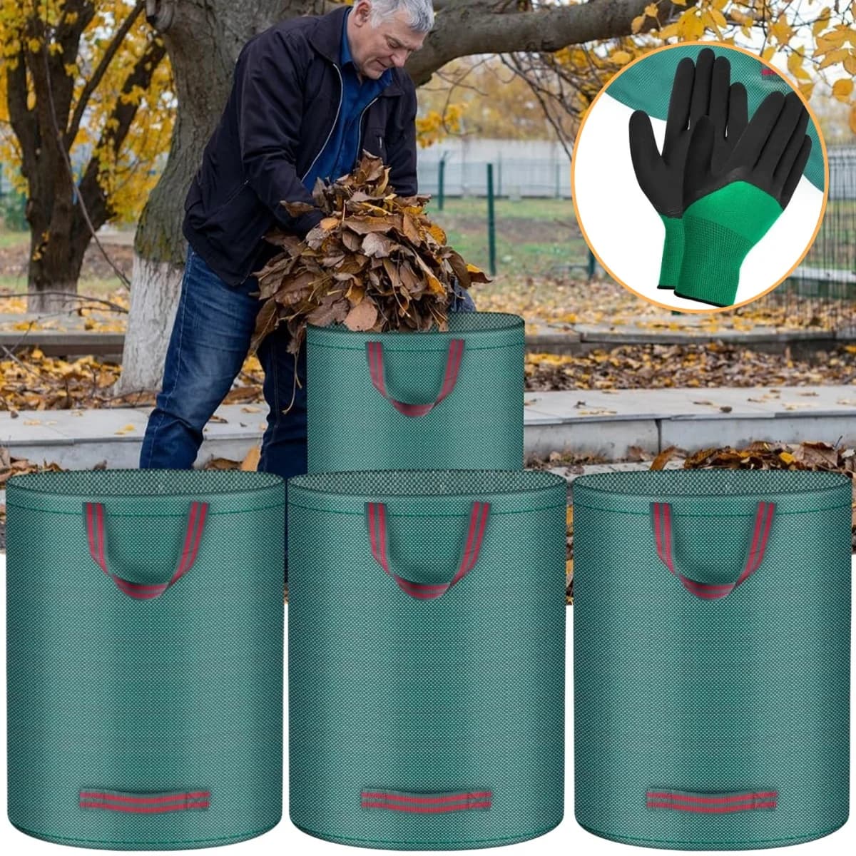 3PCS 300L Waste Collection Bag High-Strength Pp Fabric Reusable For Branches Fallen Leaves Grass Clippings