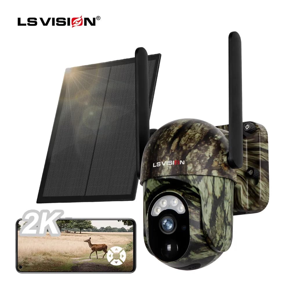 LS VISION 4MP 4G Solar Security Camera Wireless Outdoor Human/Animal Detection Two-Way Audio IR/Color Night Vision IP66 Waterproof Wildlife Cameras wth 2K Live Streaming