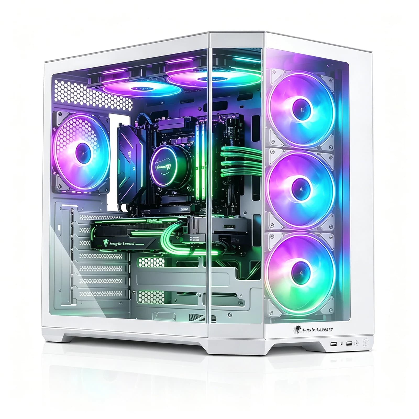 ATX Mid Tower Computer Case, High Airflow Frame Modular Desktop Case – Tempered Glass Front & Side Panels,Supports ITX MATX EATX