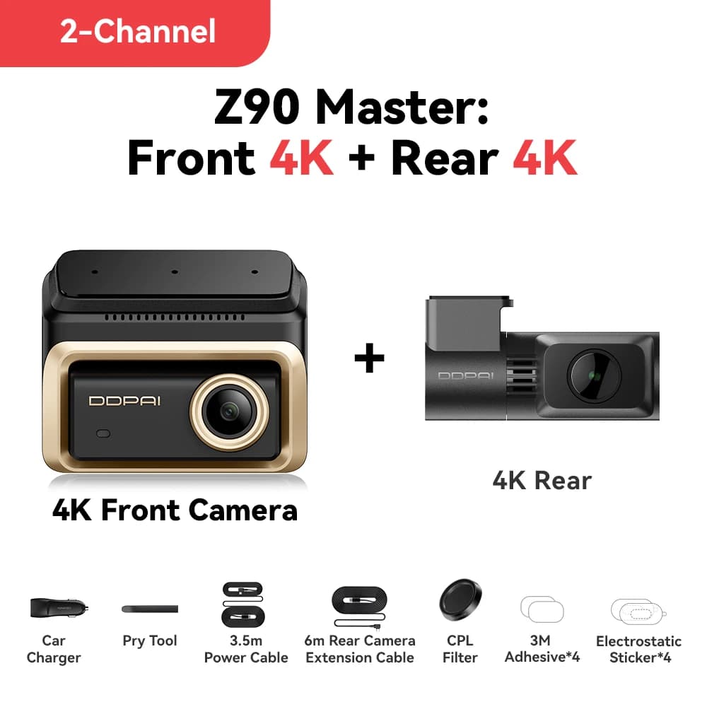 New DDPAI Z90Master 4K+4K Dual HDR Dash Cam Front Rear Car Camera Sony STARVIS 2 IMX678 ADAS Parking Monitor 5GHz WiFi 64G eMMC