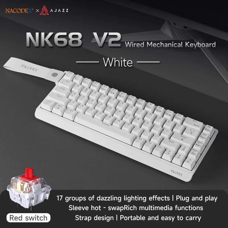 AJAZZ NK68V2 Mechanical Gaming Keyboard: 65-key layout, multi-color backlighting, plug and play, wired connection, compatible with multiple systems (Windows and iOS), compact size, perfect as a birthday gift