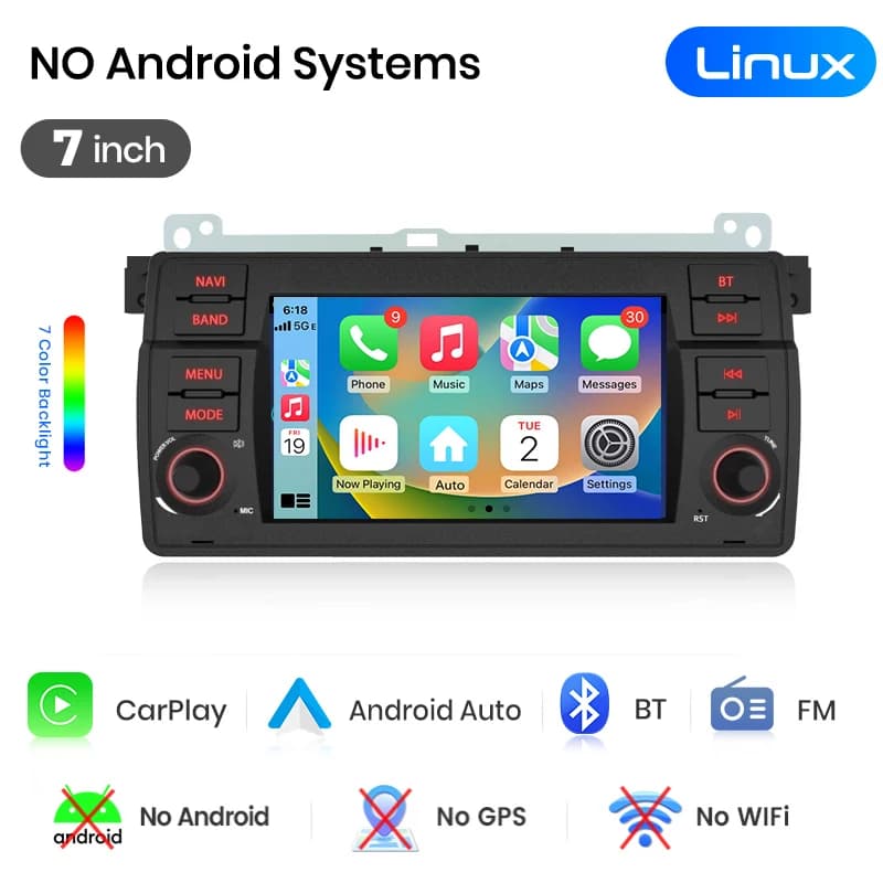 Junsun 7" Wireless CarPlay Android Auto Car Radio for BMW E46 M3 318 320 325 330 335 Multimedia Wireless Apple CarPlay Smart Intelligent Systems IPS Touch Screen Stereo Video Player 2 Din Autoradio Head Unit Navigation BT GPS 4G WIFI FM AM DSP RDS SWC