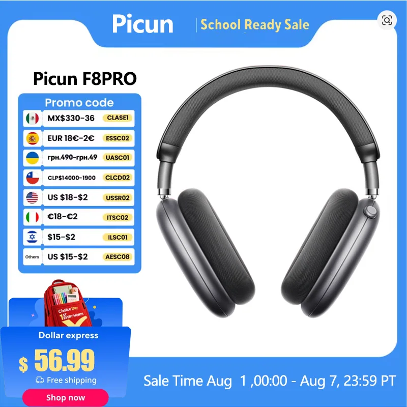 Picun F8 Pro ANC Wireless Headphones 3D Spatial Audio Head Tracking -52dB ANC HIFI Bluetooth Headset ENC HD Mic Low-Latency APP