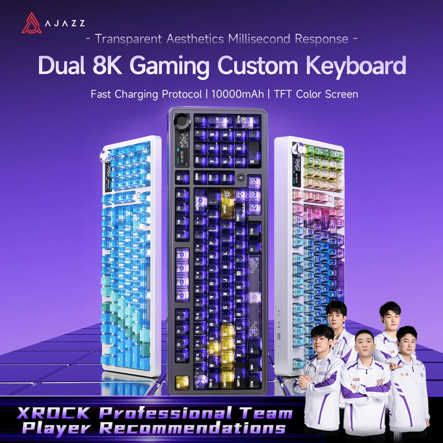 AJAZZ AK980 V2/PRO Three-Mode Wireless Mechanical Keyboard, Hot Swappable Gasket Mount, RGB Backlight, Low-Noise Typing Experience, Ergonomic Keyboard for Office & Gaming