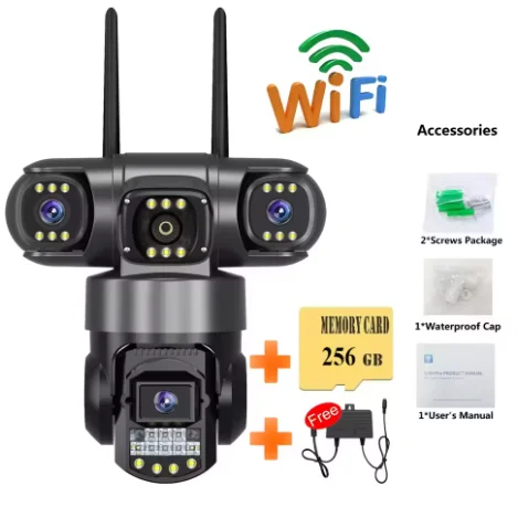 256GB Camera With Sim Card 12MP 6K 4G/WIFI Three Lens Three Screen Monitor Night Vision Security Protection  Video Surveillance