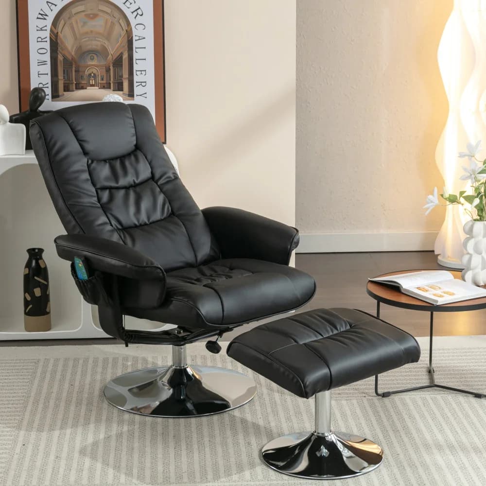 Massage Chair with PU Upholstery and Ottomans Footstool  with 5-point Massager for Living Room and Bedroom