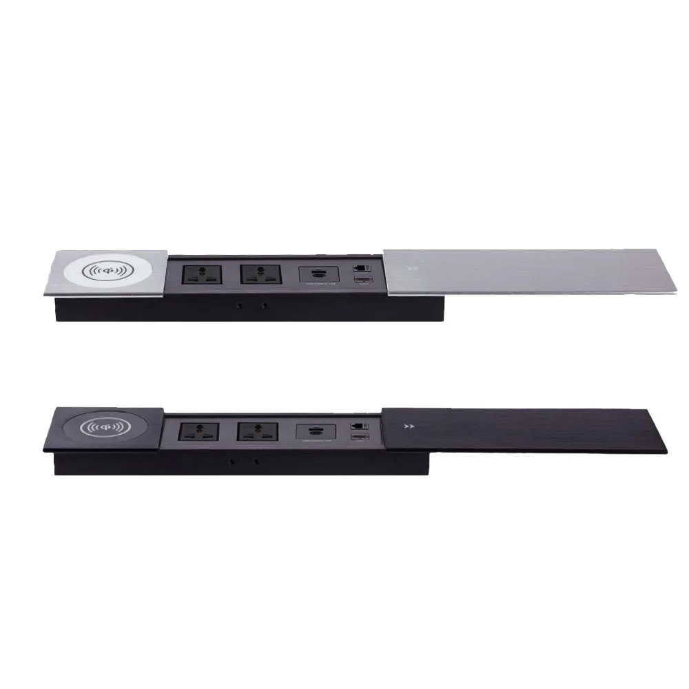MANLEIKE-Desktop Hidden Socket Embedded Outlet, Office Sliding Cover, Wireless Charge,USB,Type-C, Network, Hdmi