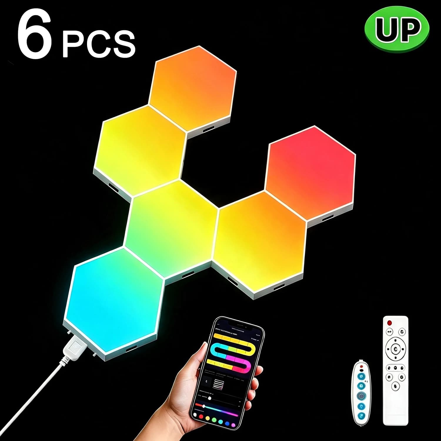 Smart Hexagon LED Wall Lights with App DIY & Remote Control Music Sync RGB Panels for Home Gaming Room Bedroom Living Room Decor Vibrant Geometric Design Indoor Party Festival Wall Decorative Light USB Powered Color Changing Modern Lights