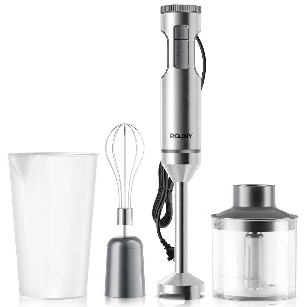 ROUNY Powerful Immersion Blender,4-in-1 Stainless Steel Stick Baby Food Mixer,700ml Mixing Beaker,500ml Processor,Whisk, MAX 1200W
