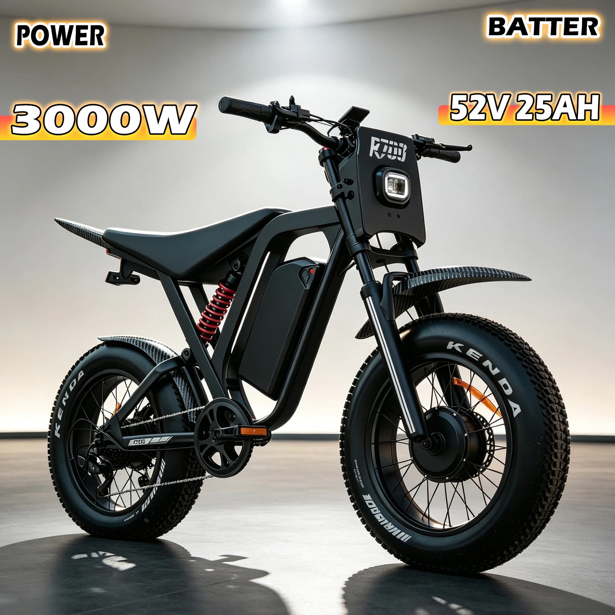 REQT R70 peak 3000W 52V 25Ah Electric Bike with 20x-inch Wide Tires,7-Speed Shifters, and Fast Delivery; Maximum Speed: 75 km/h
