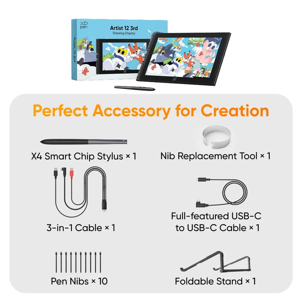 XPPen Artist 12 3rd Graphic Tablet Pen Monitor Drawing Display 99% sRGB 16384 Level with 8 Keys Tilt Support Windows mac Android