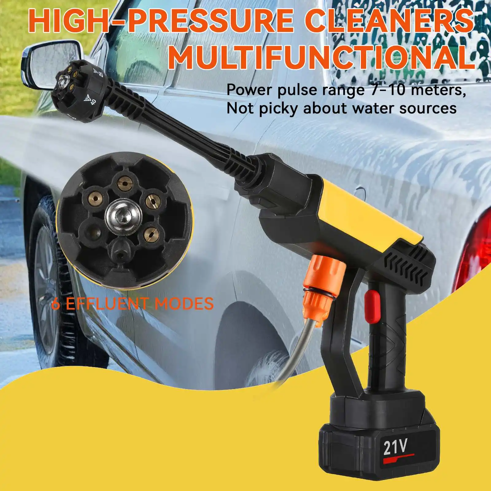 70Bar Wireless High-Pressure Car Washer for Makita 21V Battery With 6-in-1 Nozzle 500W Car Washing Water Gun For Courtyard Cleaning/Pet Bathing
