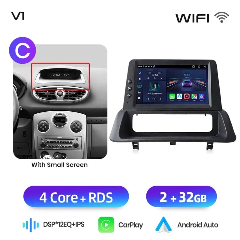 Junsun Car Radio for Renault Clio 3 2005 2006 2007 2008-2014 CarPlay Android Auto FM RDS DSP BT GPS Navi SWC HD IPS Touch Screen Plug & Play Multimedia Player Handsfree Call Original Car Style Head Unit