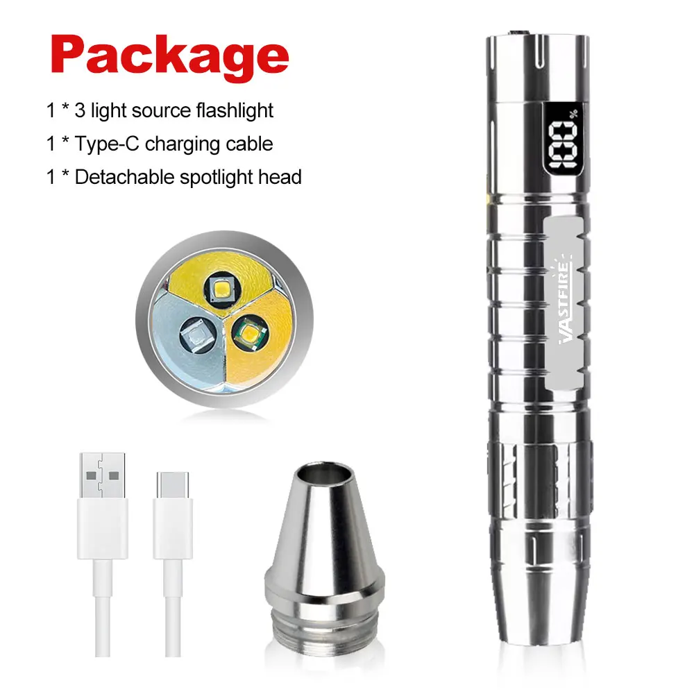 3-in-1 White Yellow UV 365nm LED LCD Flashlight USB Rechargeable Jewelry Jade Stone Pet Stains Marker Ore Money Scorpion Light