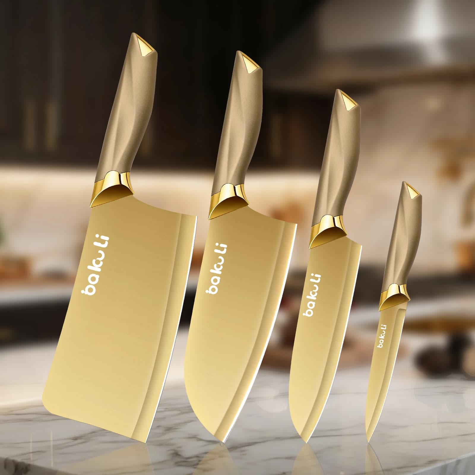 4-Piece Gold Kitchen Knife Set - Premium Stainless Steel Professional Chef Knives, Non-stick Coating Sharp Blades, Ergonomic Handle Cooking Utensils for Home Kitchen Essentials