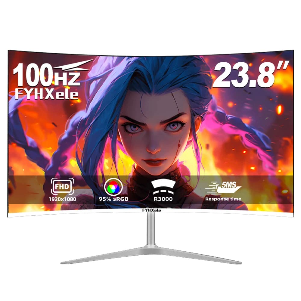 24 Inch Curved 100Hz Monitor Gaming MVA FHD 1080P Computer Display 3000R HDMI/VGA DCR Eye Protect VESA 100*100 2ms Response