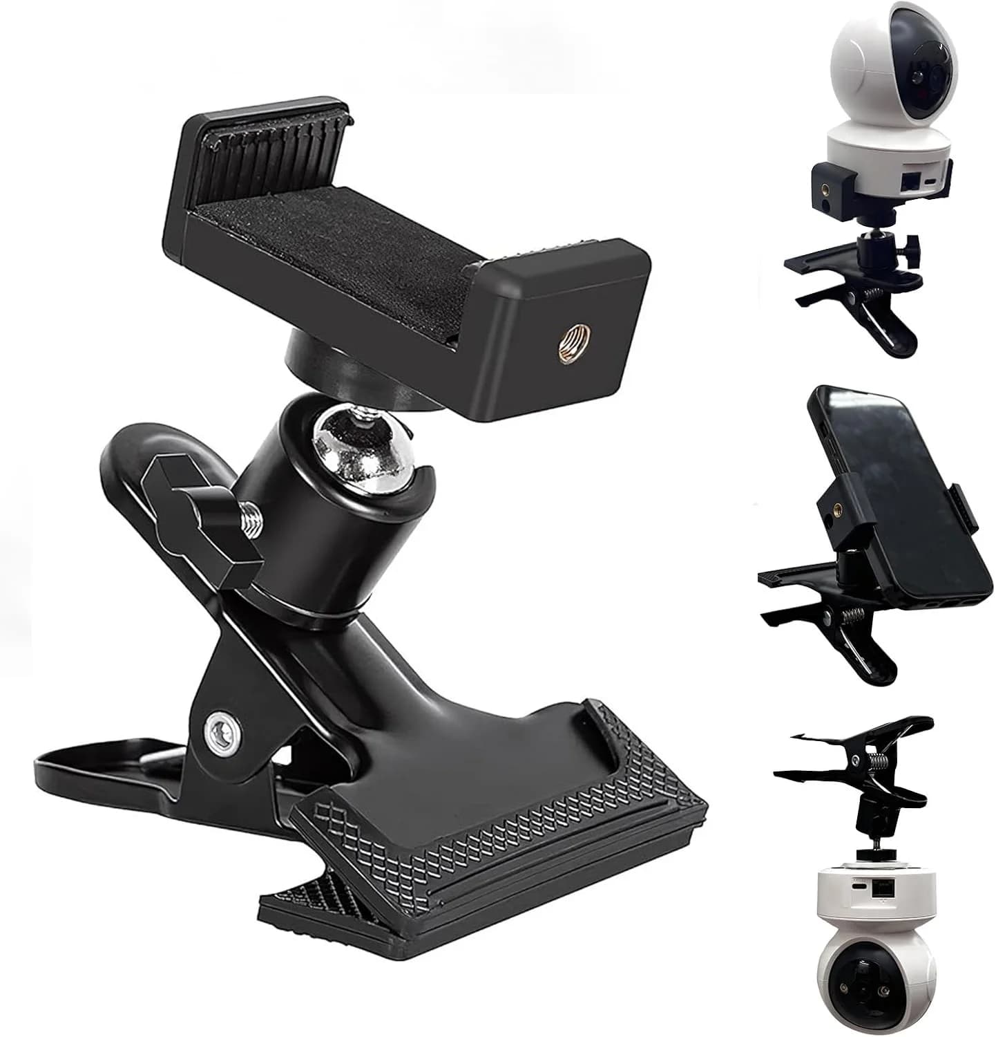 Clip Phone Holder For Desk,Table,Desktop Baffle,Flat Surface,Pipe,Pole,Music Stand,with Strong Clamp 360°Adjustable Metal Arm Cell Phone Mount For All 4-7”Smartphone