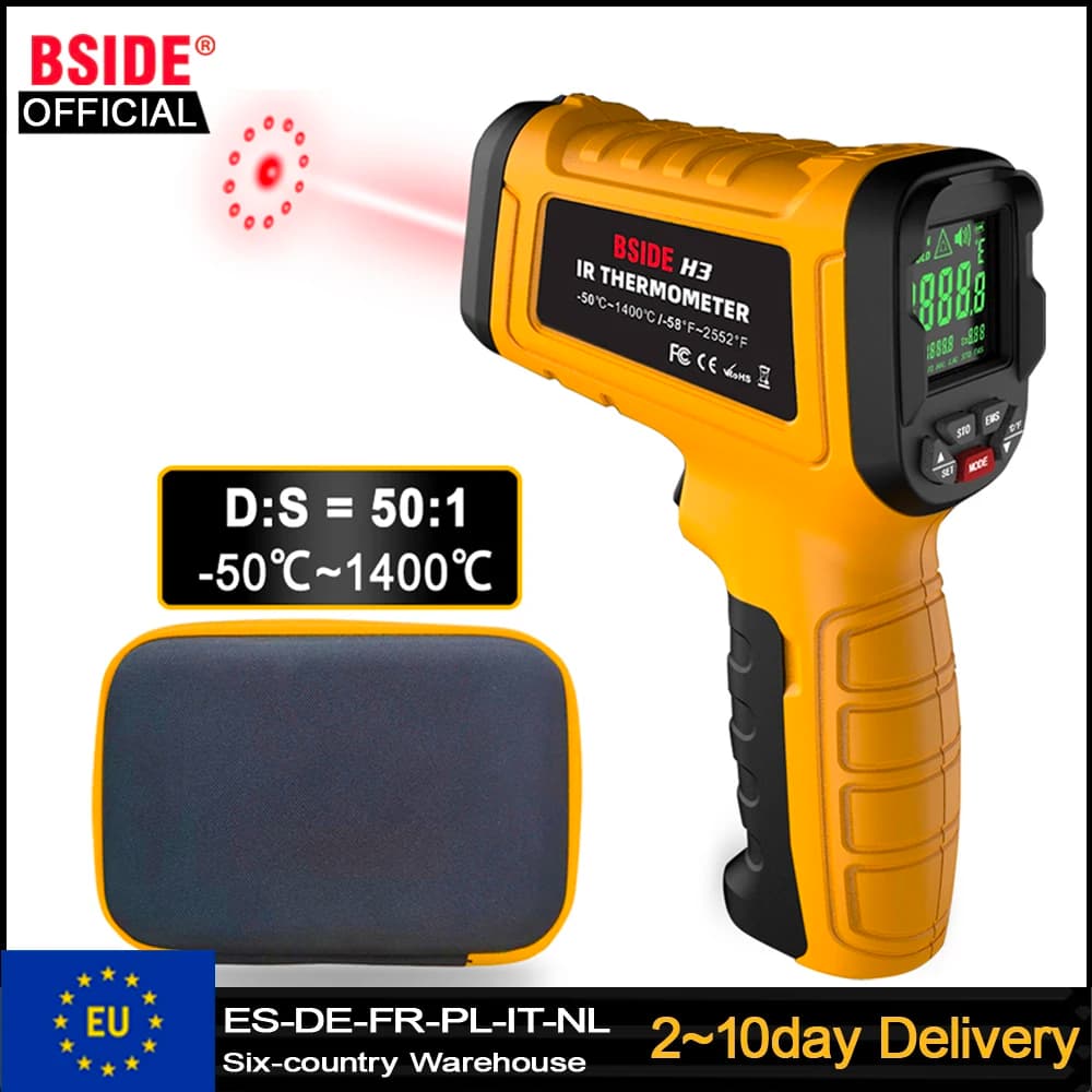 BSIDE Infrared Thermometer Professional 50:1 -50~1400C Digital IR-LCD Temperature Meter Non-contact Laser Thermometers Pyrometer