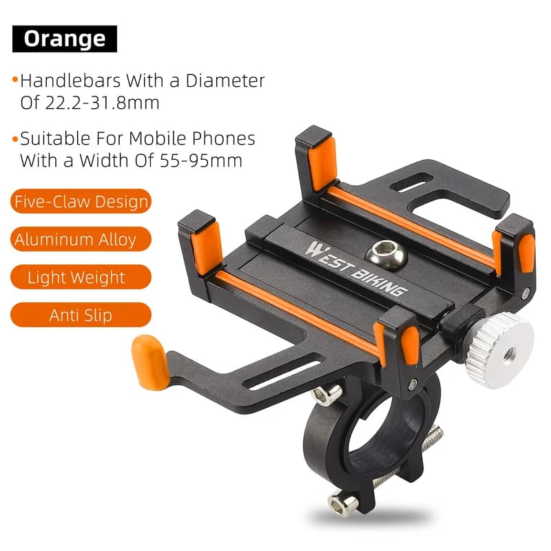 WEST BIKING Local Shipping Bicycle Mobile Phone Holder 360° Rotatable Aluminum Alloy Phone Holder Five Claws Adjustable MTB Road Bike Bracket